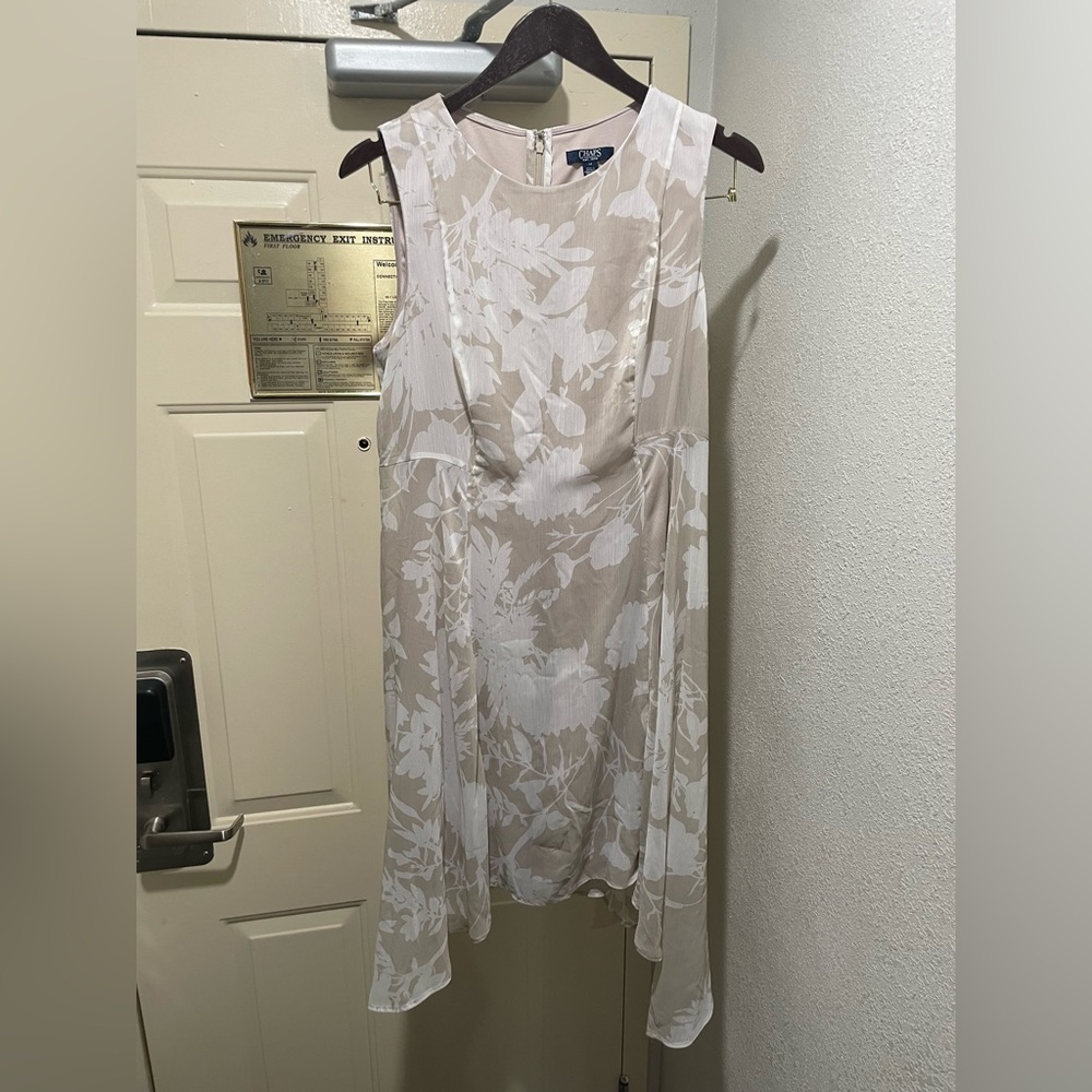 Chaps High Low Dress - White and Tan Floral Silk lined 12